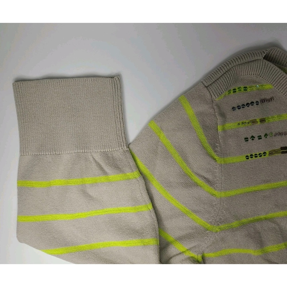 Coldwater Creek Sequin Stripe Sweater Women's XL 16 Beige Yellow Embellished - Picture 4 of 8